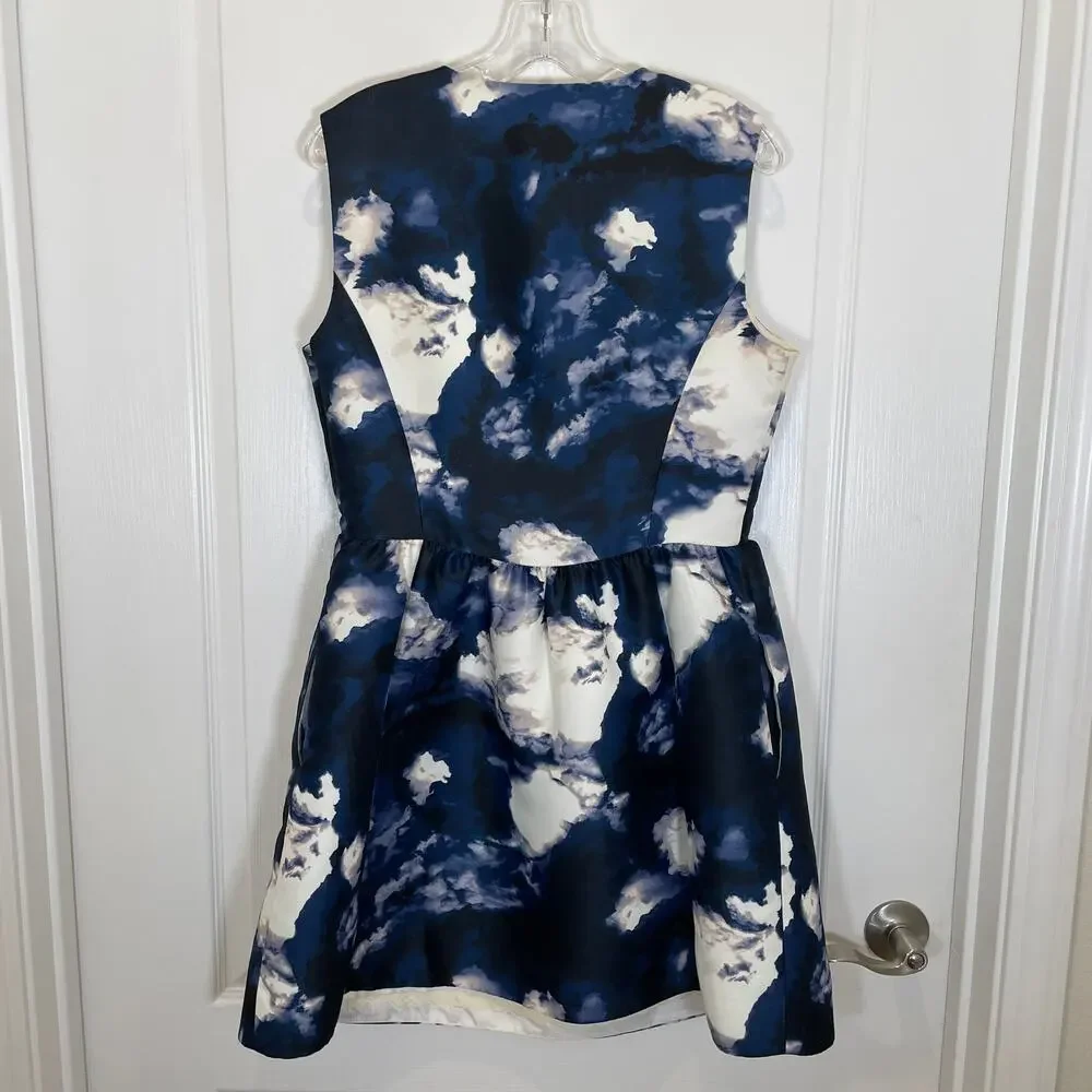 Kate Spade‎ Joss Dress Clouds Print Zip Front Fit and Flare Blue White Mini 12